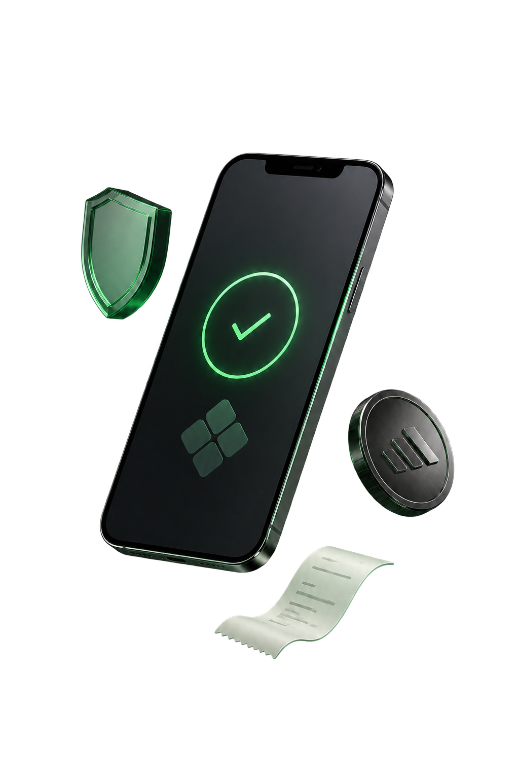 Celular 3D mostrando confirmação segura